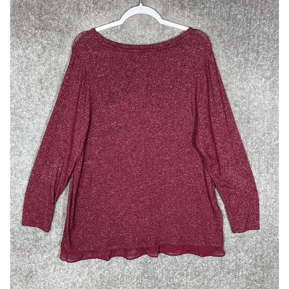 LC Lauren Conrad Soft Long Sleeve Chiffon Trim Knit Top Womens Size XXL Burgundy - Picture 2 of 6